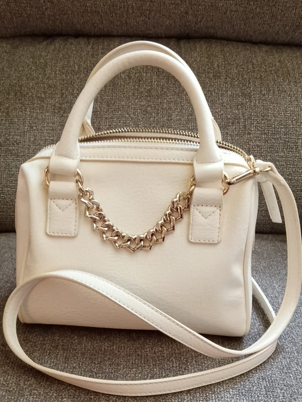 LC Lauren Conrad Cream Mini Satchel with Gold Chain